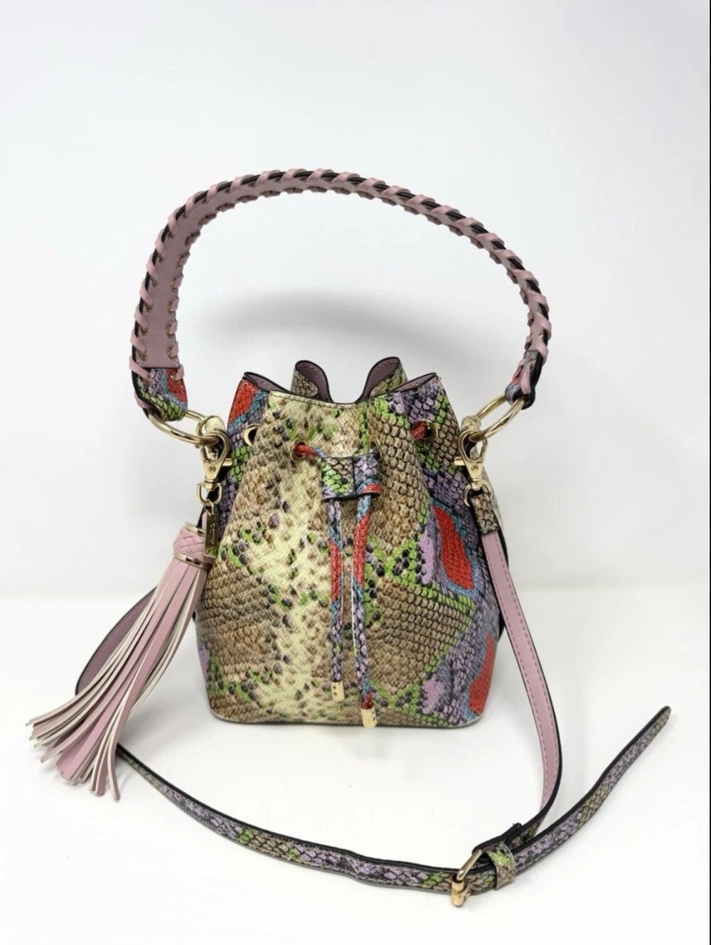 Aldo Multicolor Snake-Print Crossbody with Pink Braided Handle